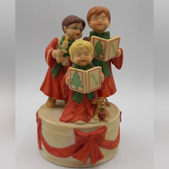Vintage Enesco 1989 Music Box 3 Choir Boys Singing Wish You A Merry Christmas - Picture 1 of 9